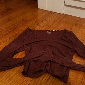 PacSun Red Long Sleeve Tie Front Blouse